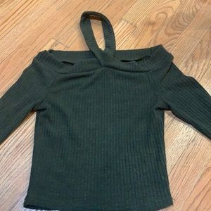 Super cute off the shoulder army green knitted top